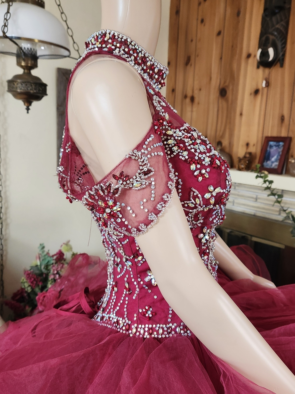 Leonia Lee Burgundy Beaded Ball Gown - Size S - Picture 4 of 9
